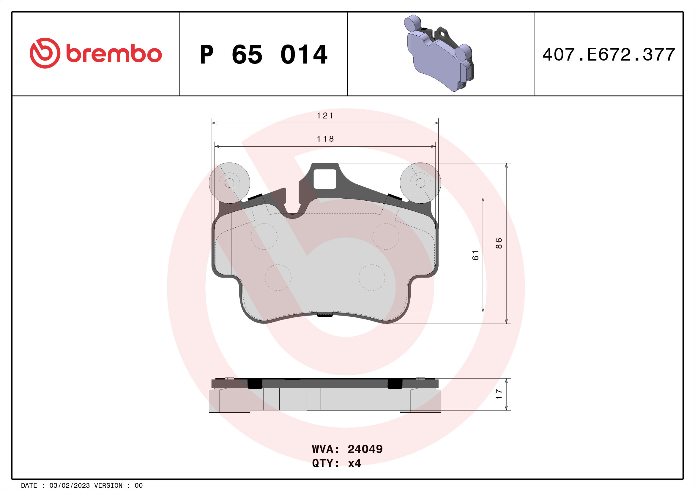 A.B.S. P 65 014 BREMBO Bremsbelagsatz, Scheibenbremse